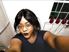 Cute Black Girl Rides Till YOU Cum -Wearing Glasses and Highsocks